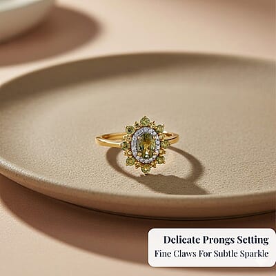 D'Joy Ambanja Demantoid Garnet, Multi Gemstone Ring in 18K Vermeil YG Over Sterling Silver 1.25 ctw (Size 10.0)