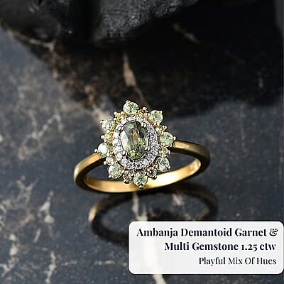 D'Joy Ambanja Demantoid Garnet, Multi Gemstone Ring in 18K Vermeil YG Over Sterling Silver 1.25 ctw (Size 10.0)