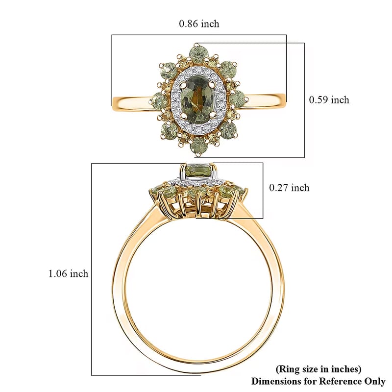 D'Joy Ambanja Demantoid Garnet, Multi Gemstone Ring in 18K Vermeil YG Over Sterling Silver 1.25 ctw (Size 10.0)