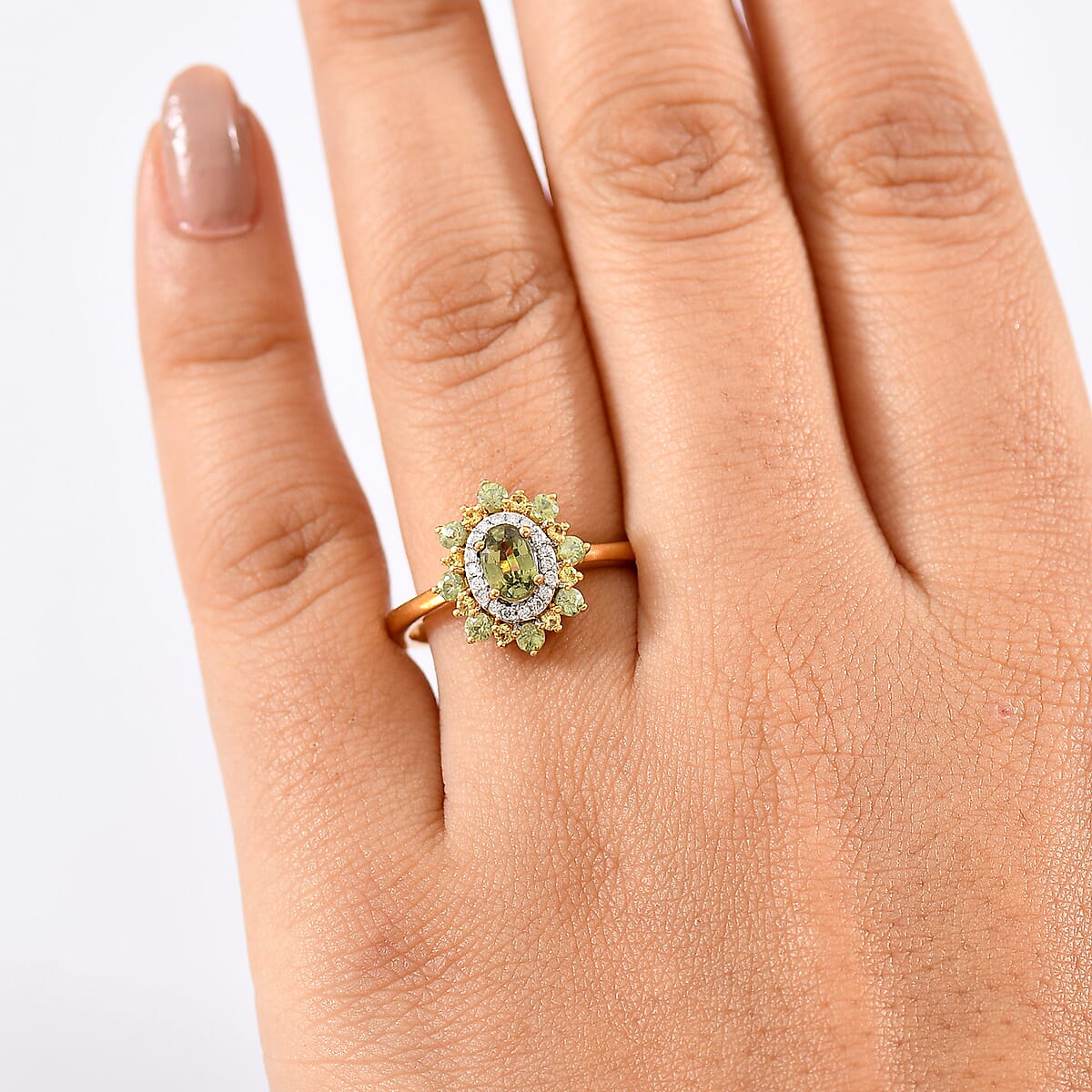 D'Joy Ambanja Demantoid Garnet and Multi Gemstone 1.25 ctw Sunleaf Bloom Ring in 18K Vermeil Yellow Gold Over Sterling Silver (Size 7.0) image number 2