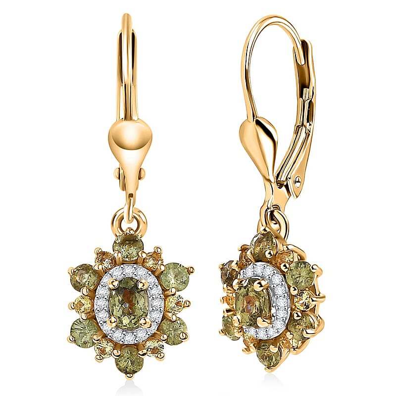 D'Joy Ambanja Demantoid Garnet and Multi Gemstone 1.50 ctw Sunleaf Bloom Lever Back Earrings in 18K Vermeil Yellow Gold Over Sterling Silver