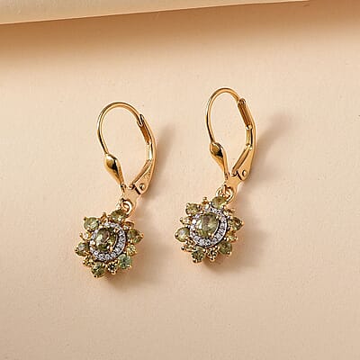 D'Joy Ambanja Demantoid Garnet and Multi Gemstone 1.50 ctw Sunleaf Bloom Lever Back Earrings in 18K Vermeil Yellow Gold Over Sterling Silver