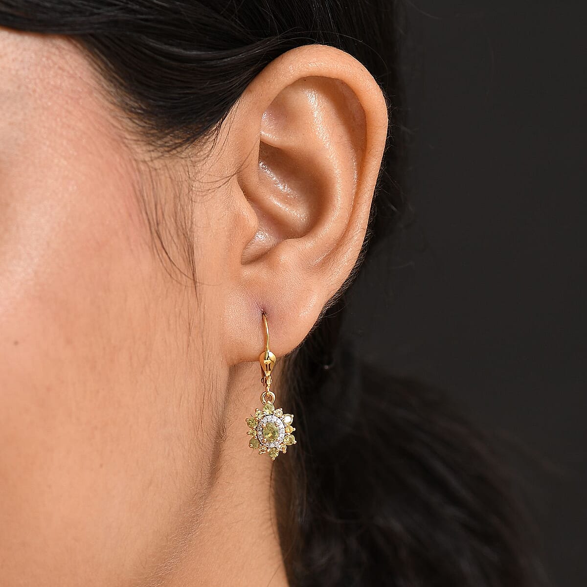 D'Joy Ambanja Demantoid Garnet and Multi Gemstone 1.50 ctw Sunleaf Bloom Lever Back Earrings in 18K Vermeil Yellow Gold Over Sterling Silver image number 2