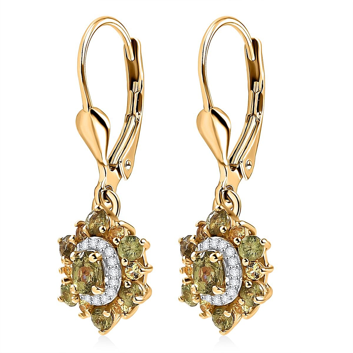 D'Joy Ambanja Demantoid Garnet and Multi Gemstone 1.50 ctw Sunleaf Bloom Lever Back Earrings in 18K Vermeil Yellow Gold Over Sterling Silver image number 3