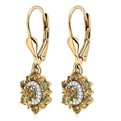 D'Joy Ambanja Demantoid Garnet and Multi Gemstone 1.50 ctw Sunleaf Bloom Lever Back Earrings in 18K Vermeil Yellow Gold Over Sterling Silver