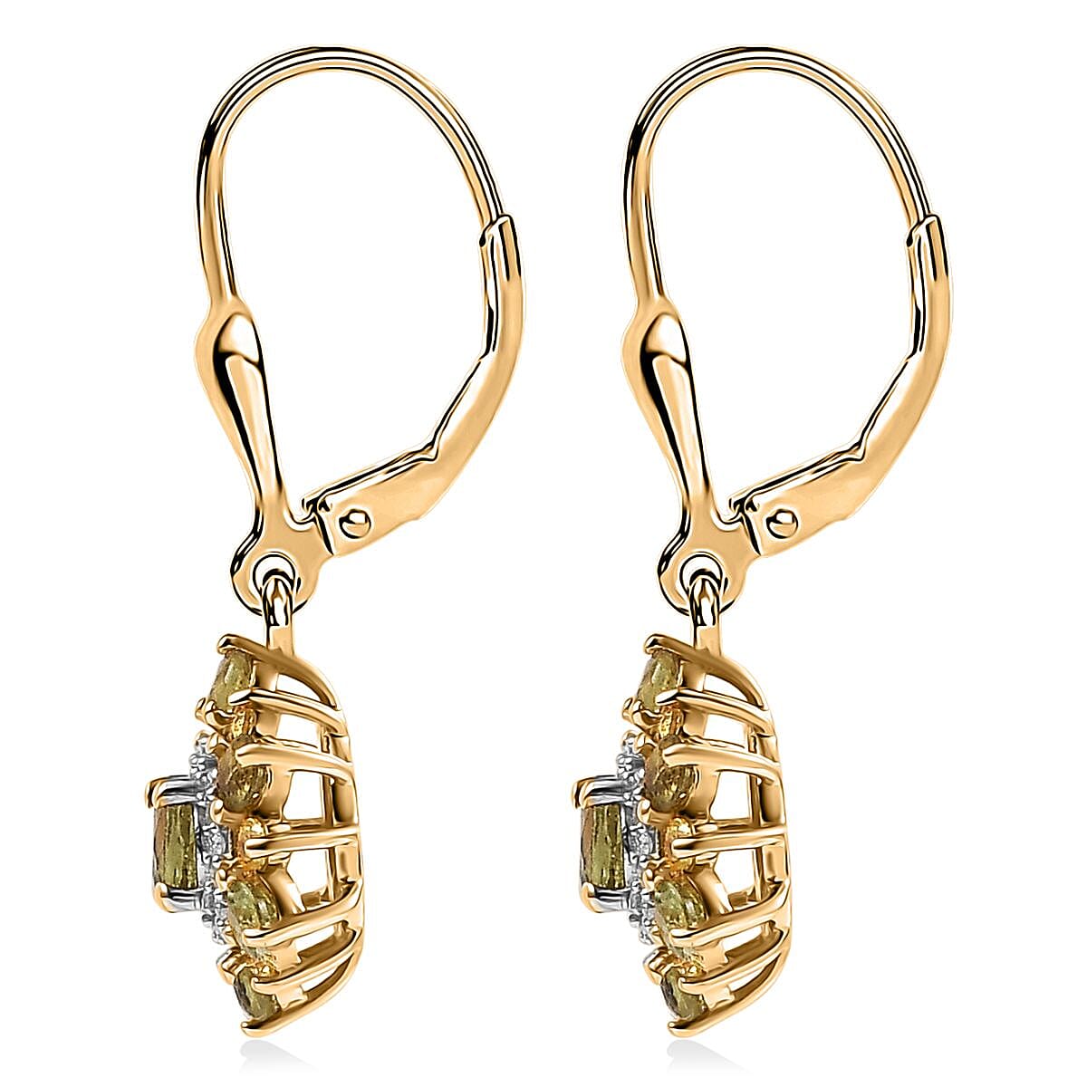 D'Joy Ambanja Demantoid Garnet and Multi Gemstone 1.50 ctw Sunleaf Bloom Lever Back Earrings in 18K Vermeil Yellow Gold Over Sterling Silver image number 4