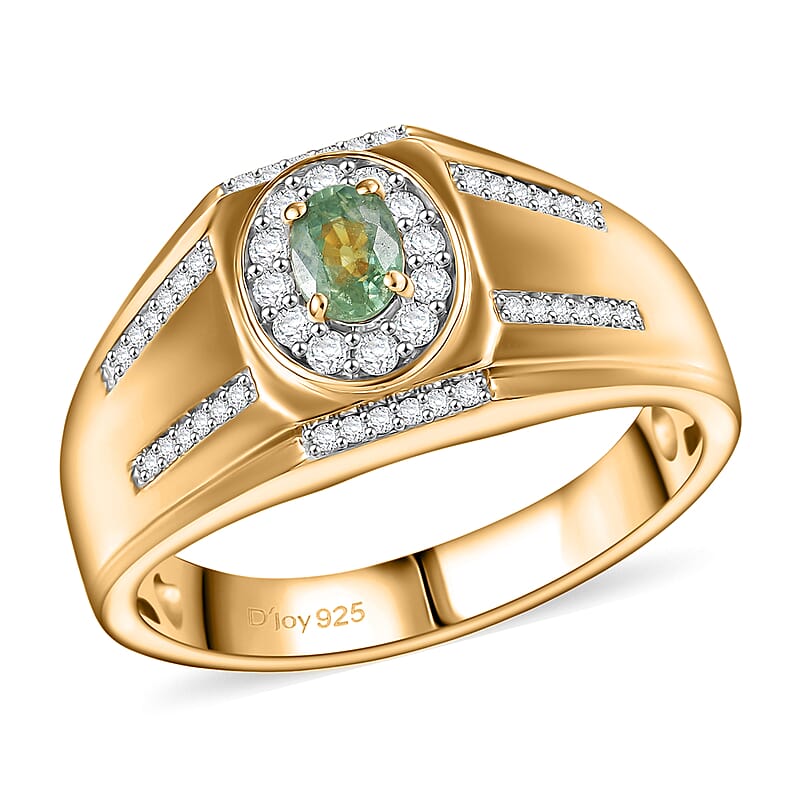 D'Joy Ambanja Demantoid Garnet, Moissanite Mens Ring in 18K Vermeil YG Over Sterling Silver 1.00 ctw (Size 10.0)