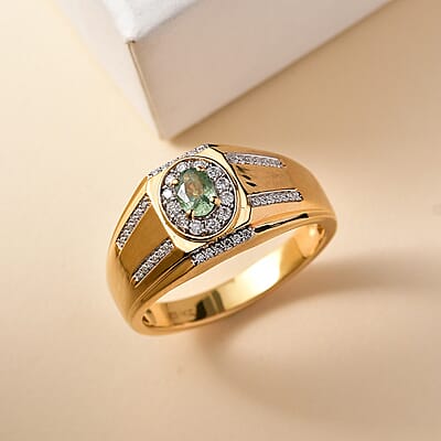 D'Joy Ambanja Demantoid Garnet, Moissanite Mens Ring in 18K Vermeil YG Over Sterling Silver 1.00 ctw (Size 10.0)