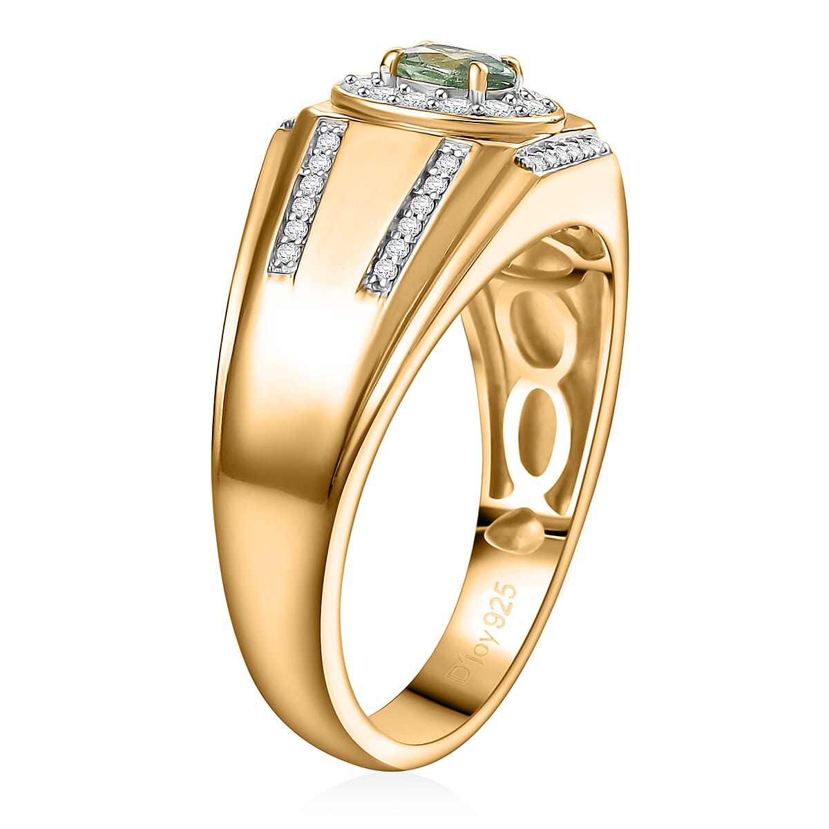 D'Joy Ambanja Demantoid Garnet and Moissanite 1.00 ctw Mens Ring in 18K Vermeil Yellow Gold Over Sterling Silver (Size 10.0) image number 3