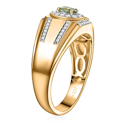 D'Joy Ambanja Demantoid Garnet, Moissanite Mens Ring in 18K Vermeil YG Over Sterling Silver 1.00 ctw (Size 10.0)