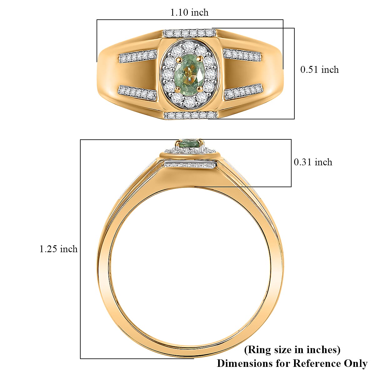 D'Joy Ambanja Demantoid Garnet, Moissanite Mens Ring in 18K Vermeil YG Over Sterling Silver 1.00 ctw (Size 10.0)