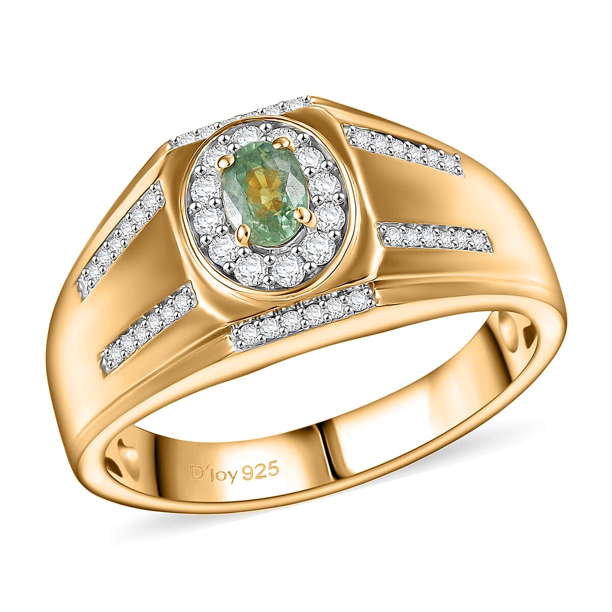 D'Joy Ambanja Demantoid Garnet and Moissanite 1.00 ctw Mens Ring in 18K Vermeil Yellow Gold Over Sterling Silver (Size 11.0) image number 0
