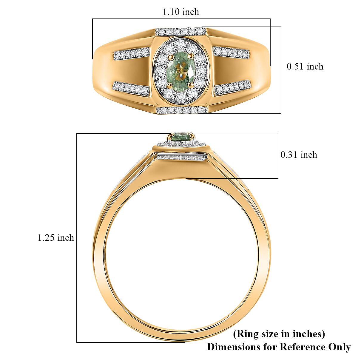 D'Joy Ambanja Demantoid Garnet, Moissanite Mens Ring in 18K Vermeil YG Over Sterling Silver 1.00 ctw (Size 14.0)