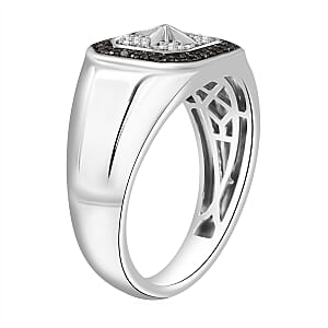 D&rsquo;Joy White and Black Diamond 0.33 ctw Starburst Men's Ring in Rhodium Over Sterling Silver (Size 11.0)
