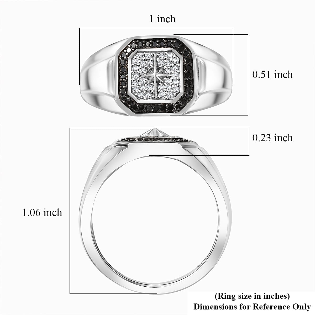 D&rsquo;Joy White and Black Diamond 0.33 ctw Starburst Men's Ring in Rhodium Over Sterling Silver (Size 12.0) image number 5