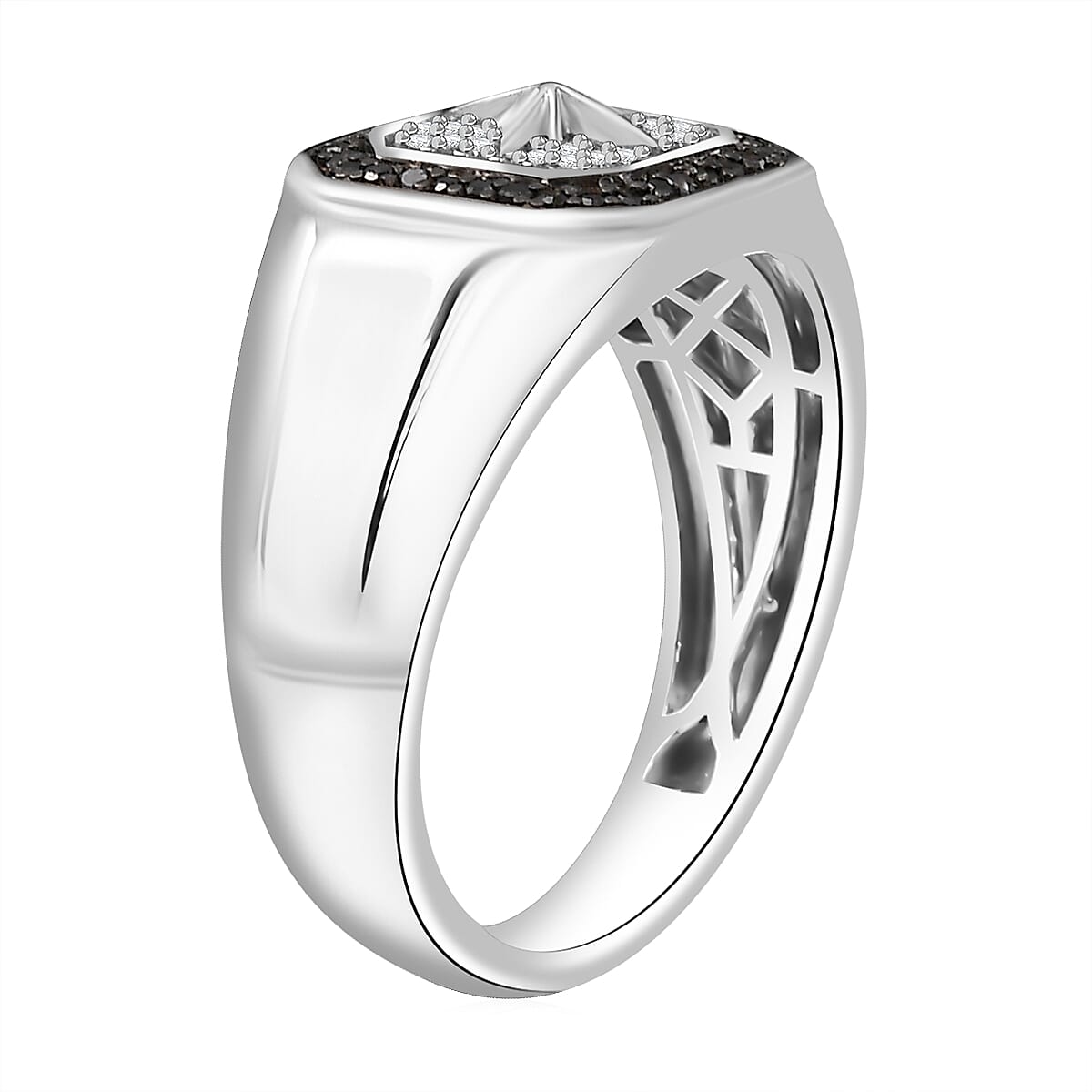D&rsquo;Joy White and Black Diamond 0.33 ctw Starburst Men's Ring in Rhodium Over Sterling Silver (Size 13.0) image number 3