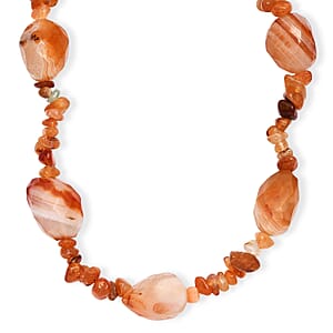 Carnelian Tumble and Chips 380.00 ctw Necklace in 18K YG Plated 24 Inches