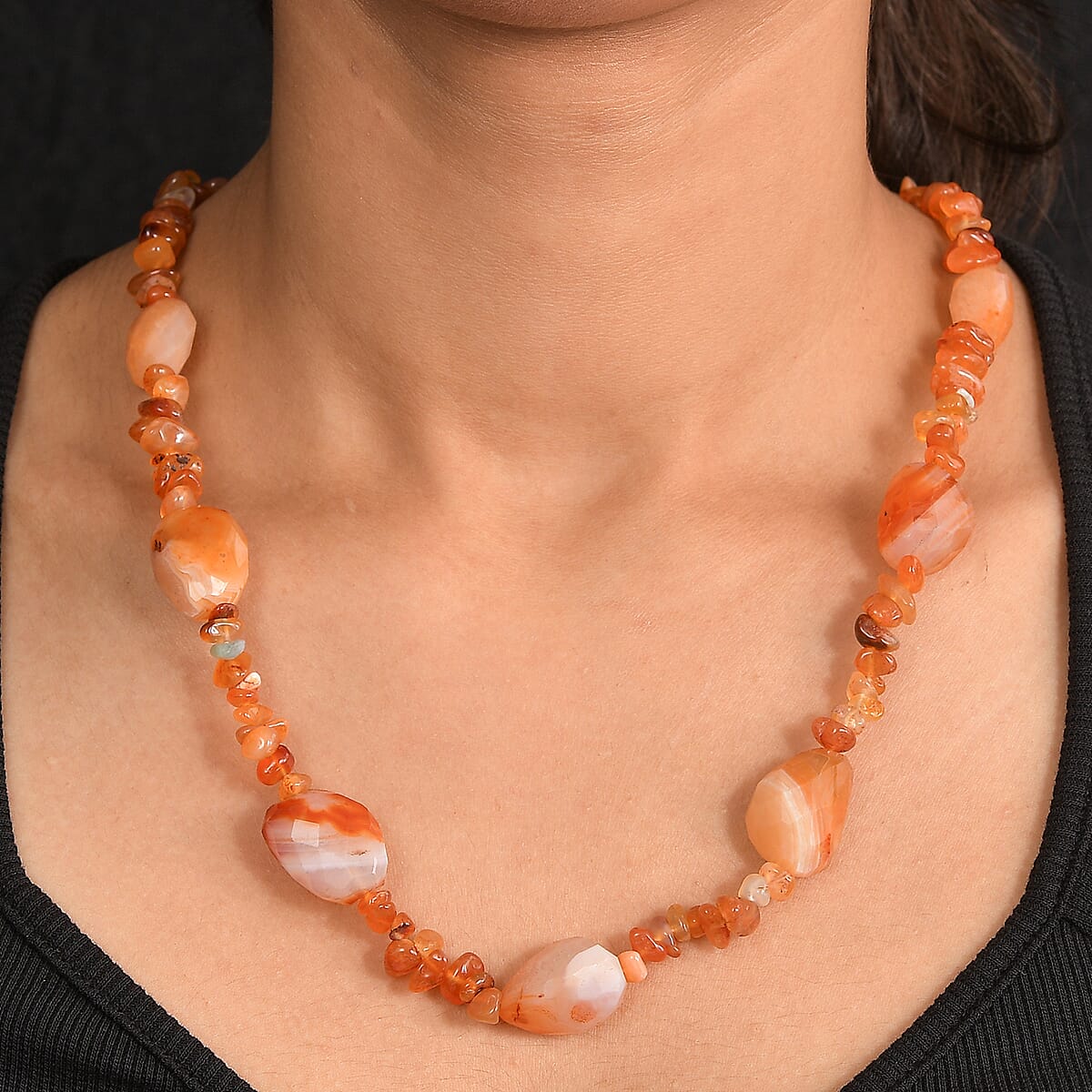 Carnelian Tumble and Chips 380.00 ctw Necklace in 18K YG Plated 24 Inches image number 2
