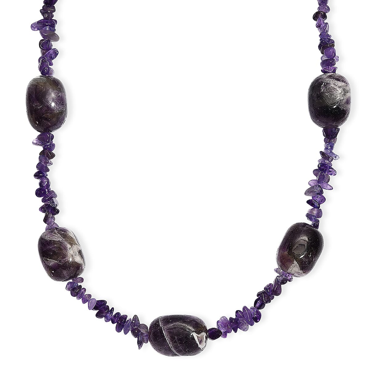 African Amethyst 325.00 ctw Tumble and Chips Necklace in Stainless Steel 24 Inches image number 0