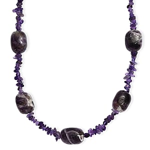 African Amethyst 325.00 ctw Tumble and Chips Necklace in Stainless Steel 24 Inches