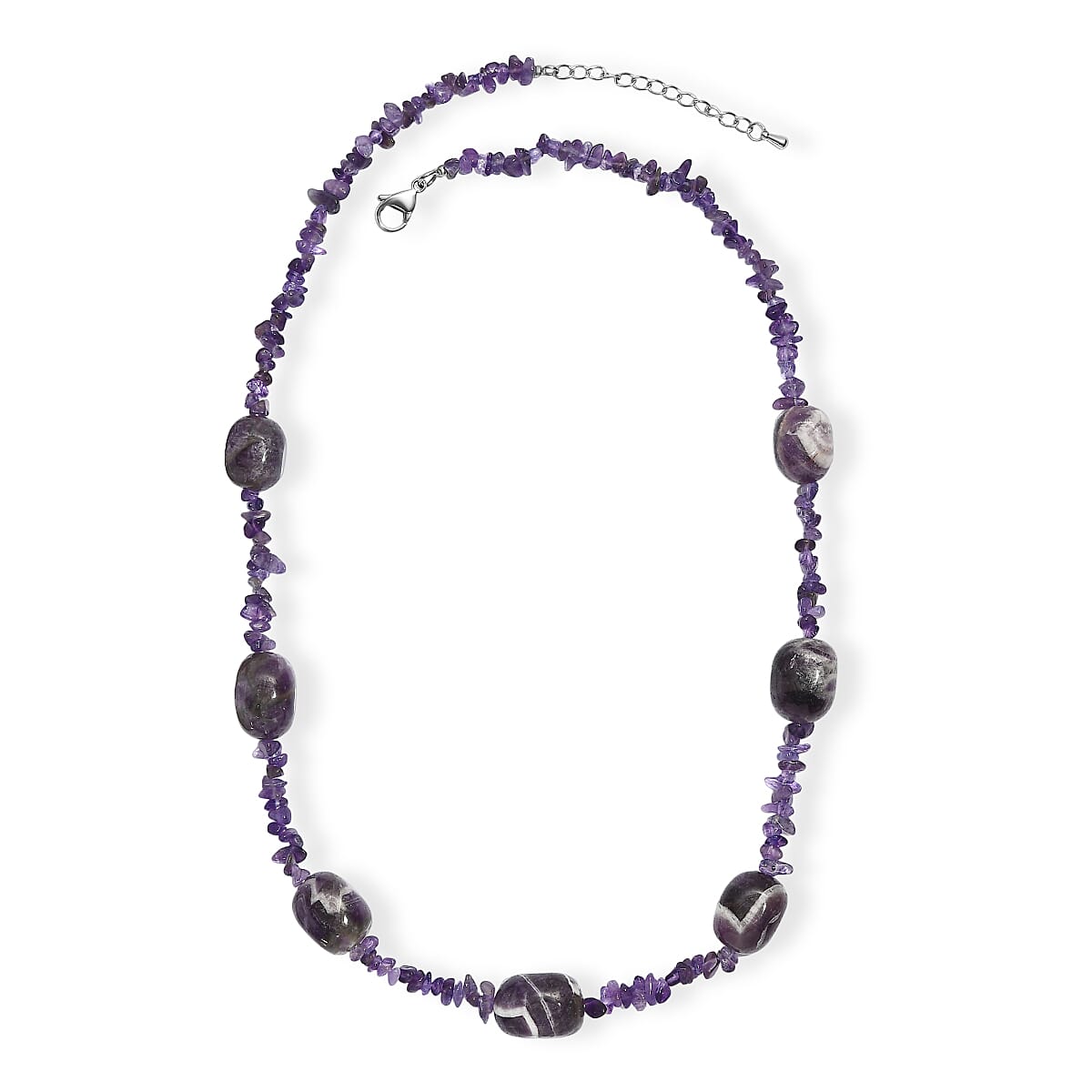 African Amethyst 325.00 ctw Tumble and Chips Necklace in Stainless Steel 24 Inches image number 3