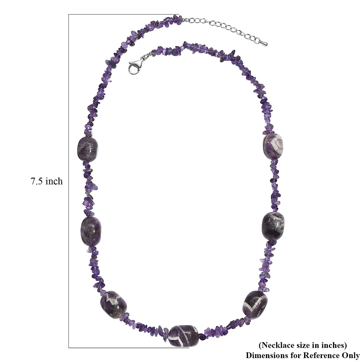 African Amethyst 325.00 ctw Tumble and Chips Necklace in Stainless Steel 24 Inches image number 5