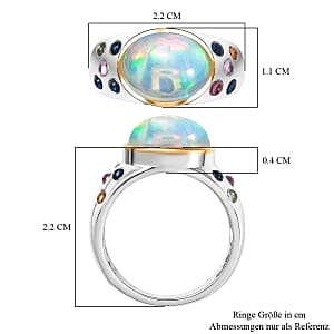 Ethiopian Welo Opal and Multi Sapphire 3.19 ctw Ring in Rhodium Over Sterling Silver (Size 8)