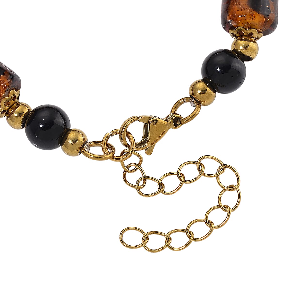 Brown Color Murano Style and Black Glass Bracelet in ION Plated YG Stainless Steel (7.5-9.5In) image number 4