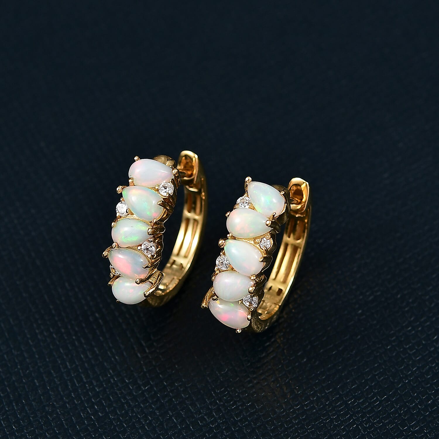 D'Joy Premium Ethiopian Welo Opal and White Zircon 1.85 ctw Hoop Earrings in Sterling Silver