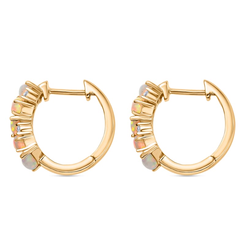 D'Joy Premium Ethiopian Welo Opal and White Zircon 1.85 ctw Hoop Earrings in Sterling Silver