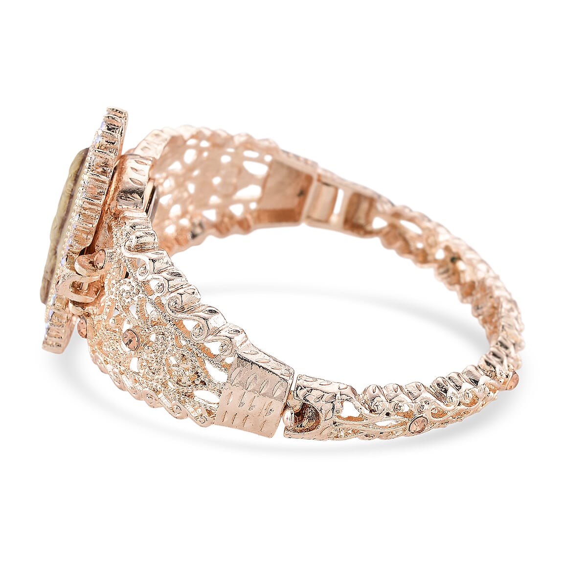 Strada Coffee Cameo and Multi Color Crystal Japanese Movement Bangle Watch in Goldtone 8.00 ctw image number 5