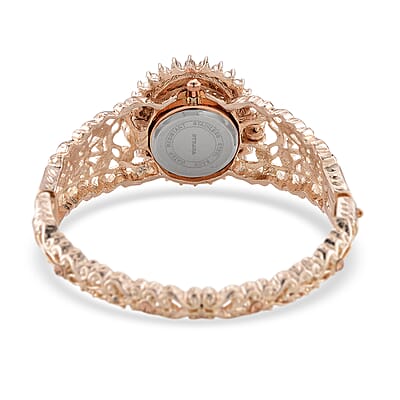 Strada Coffee Cameo and Multi Color Crystal Japanese Movement Bangle Watch in Rosetone 8.00 ctw