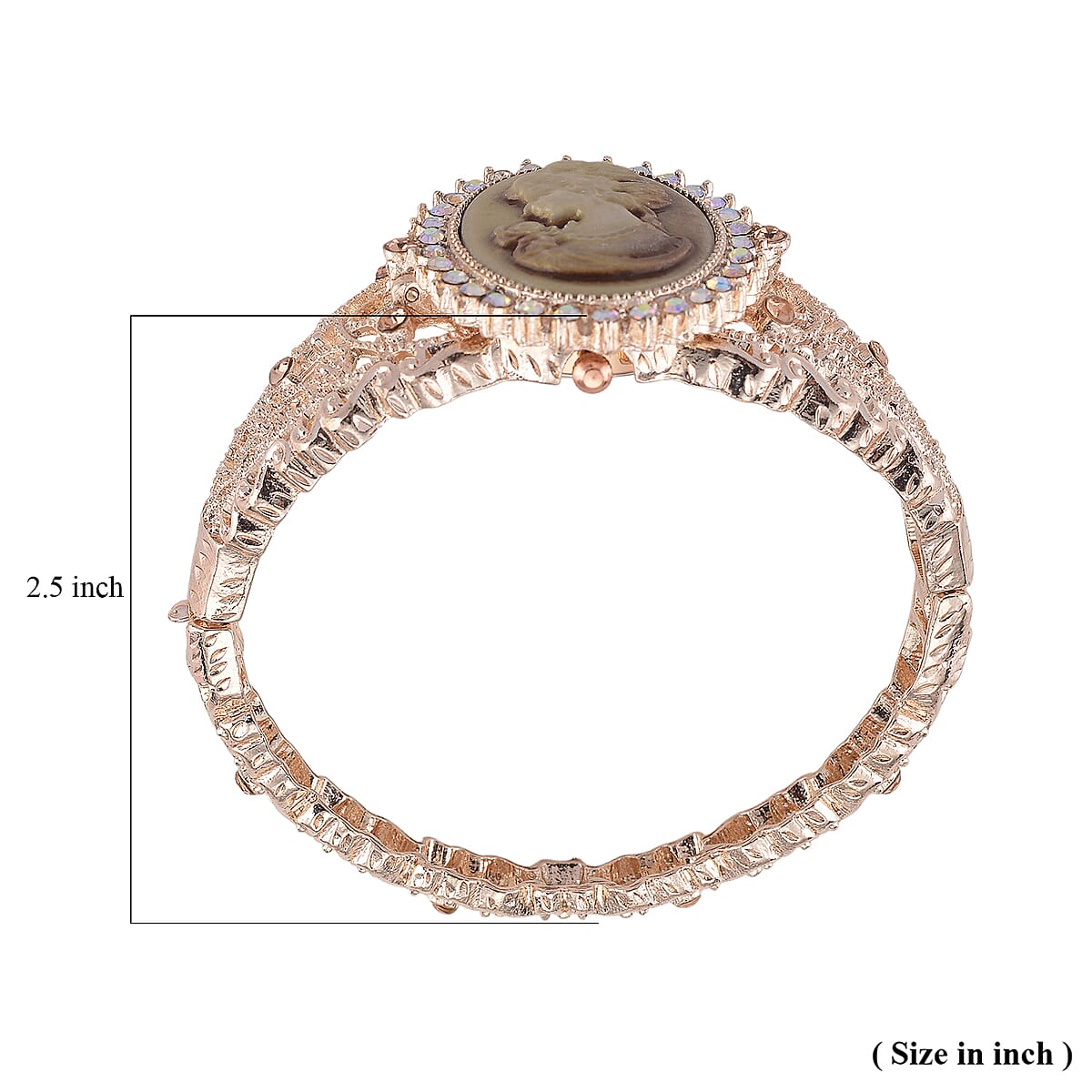 Strada Coffee Cameo and Multi Color Crystal Japanese Movement Bangle Watch in Goldtone 8.00 ctw image number 7