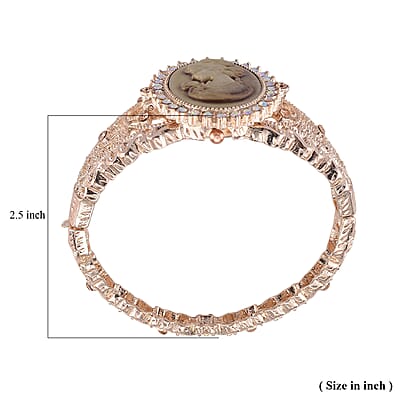 Strada Coffee Cameo and Multi Color Crystal Japanese Movement Bangle Watch in Rosetone 8.00 ctw