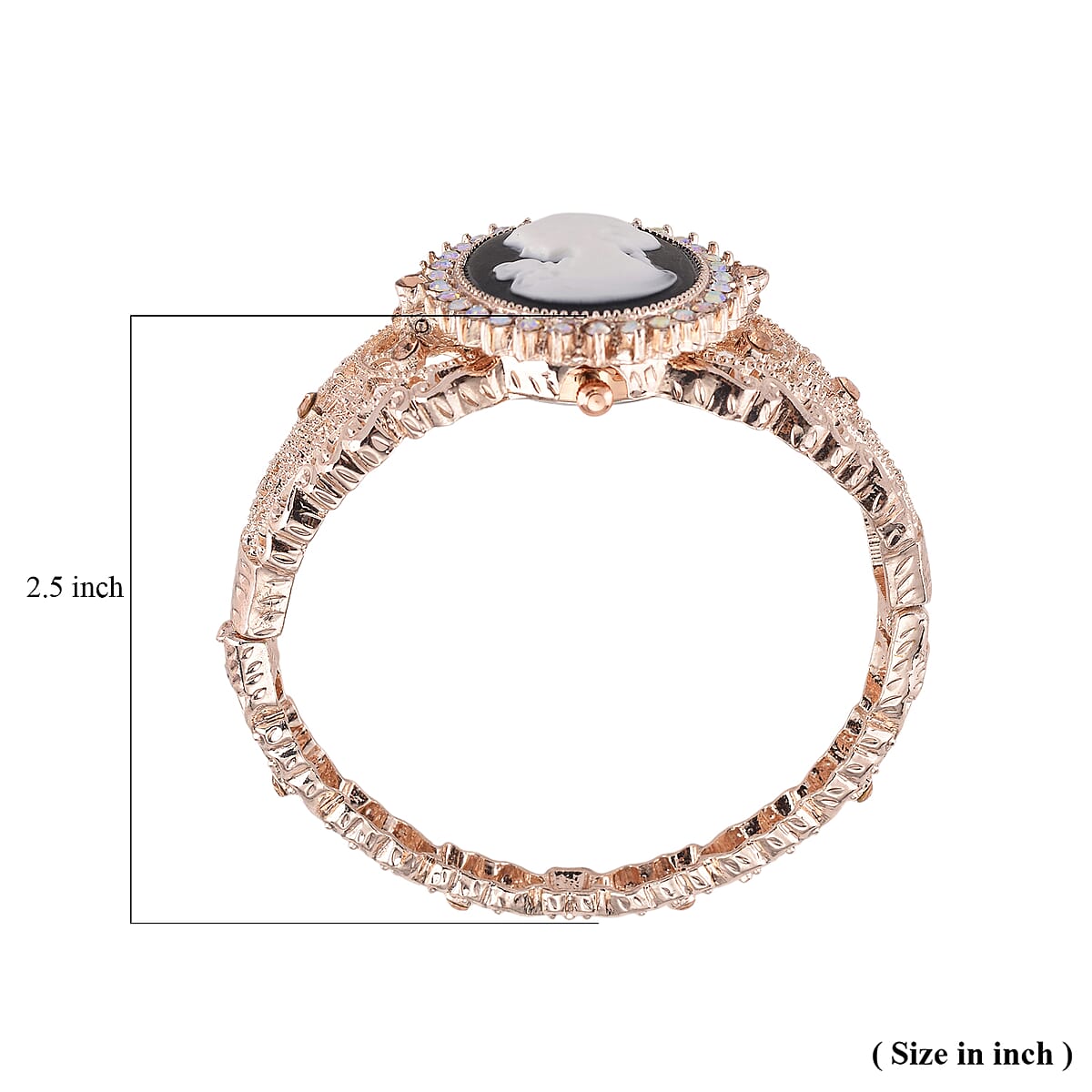 Strada Black with White Cameo and Multi Color Crystal Japanese Movement Bangle Watch in Rosetone 8.00 ctw image number 7