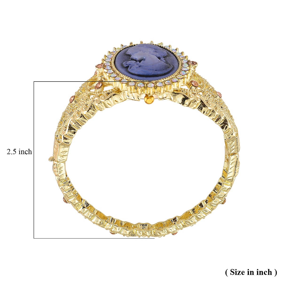 Strada Blue Color Cameo and Multi Color Crystal Japanese Movement Bangle Watch in Goldtone 8.00 ctw image number 7
