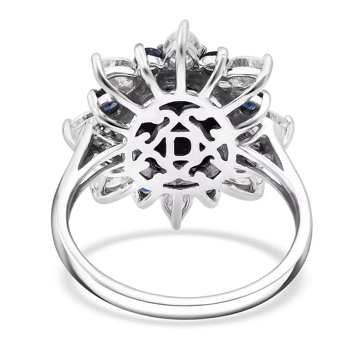 D'Joy Premium Blue Star Sapphire (DF) and Multi Gemstone 8.10 ctw Stellar Bloom Ring in Rhodium Over Sterling Silver (Size 10.0) image number 6
