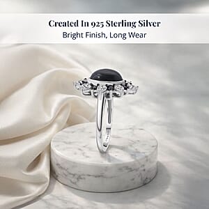 D'Joy Premium Blue Star Sapphire (DF) and Multi Gemstone 8.10 ctw Stellar Bloom Ring in Rhodium Over Sterling Silver (Size 7.0)