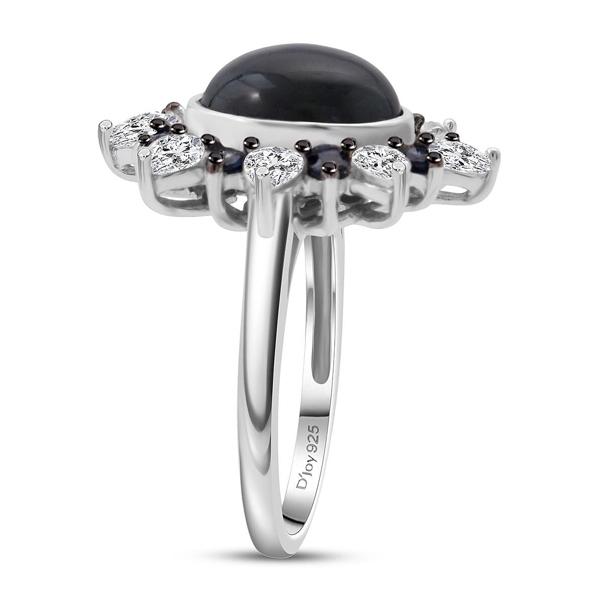 D'Joy Premium Blue Star Sapphire (DF) and Multi Gemstone 8.10 ctw Stellar Bloom Ring in Rhodium Over Sterling Silver (Size 8.0) image number 3