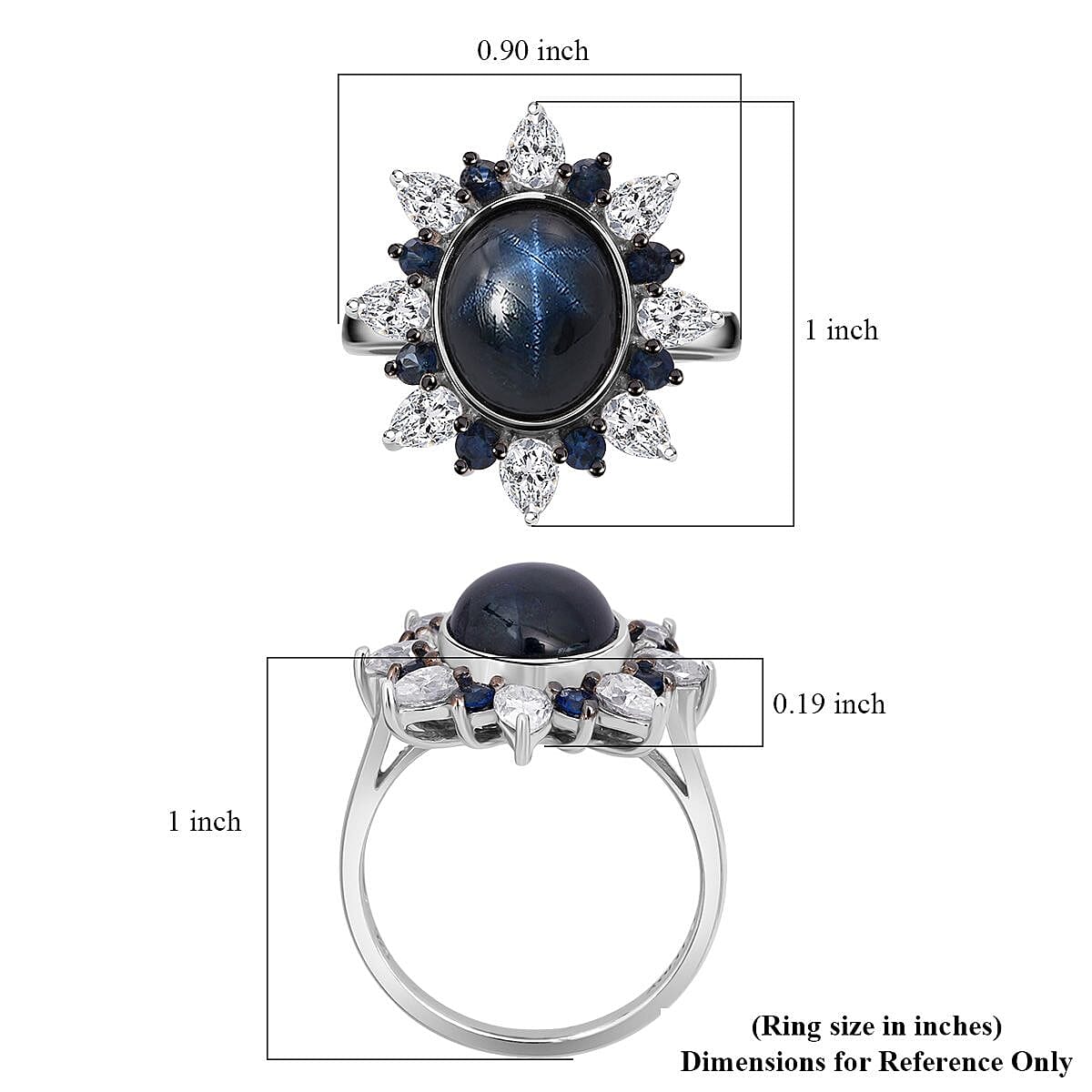D'Joy Premium Blue Star Sapphire (DF) and Multi Gemstone 8.10 ctw Stellar Bloom Ring in Rhodium Over Sterling Silver (Size 8.0) image number 5