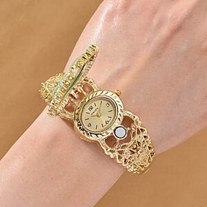 Strada Light Green Cameo and Multi Color Crystal Japanese Movement Bangle Watch in Goldtone 8.00 ctw
