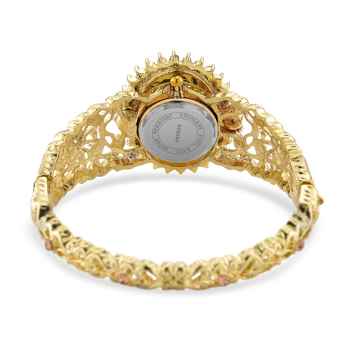 Strada Light Green Cameo and Multi Color Crystal Japanese Movement Bangle Watch in Goldtone 8.00 ctw image number 6