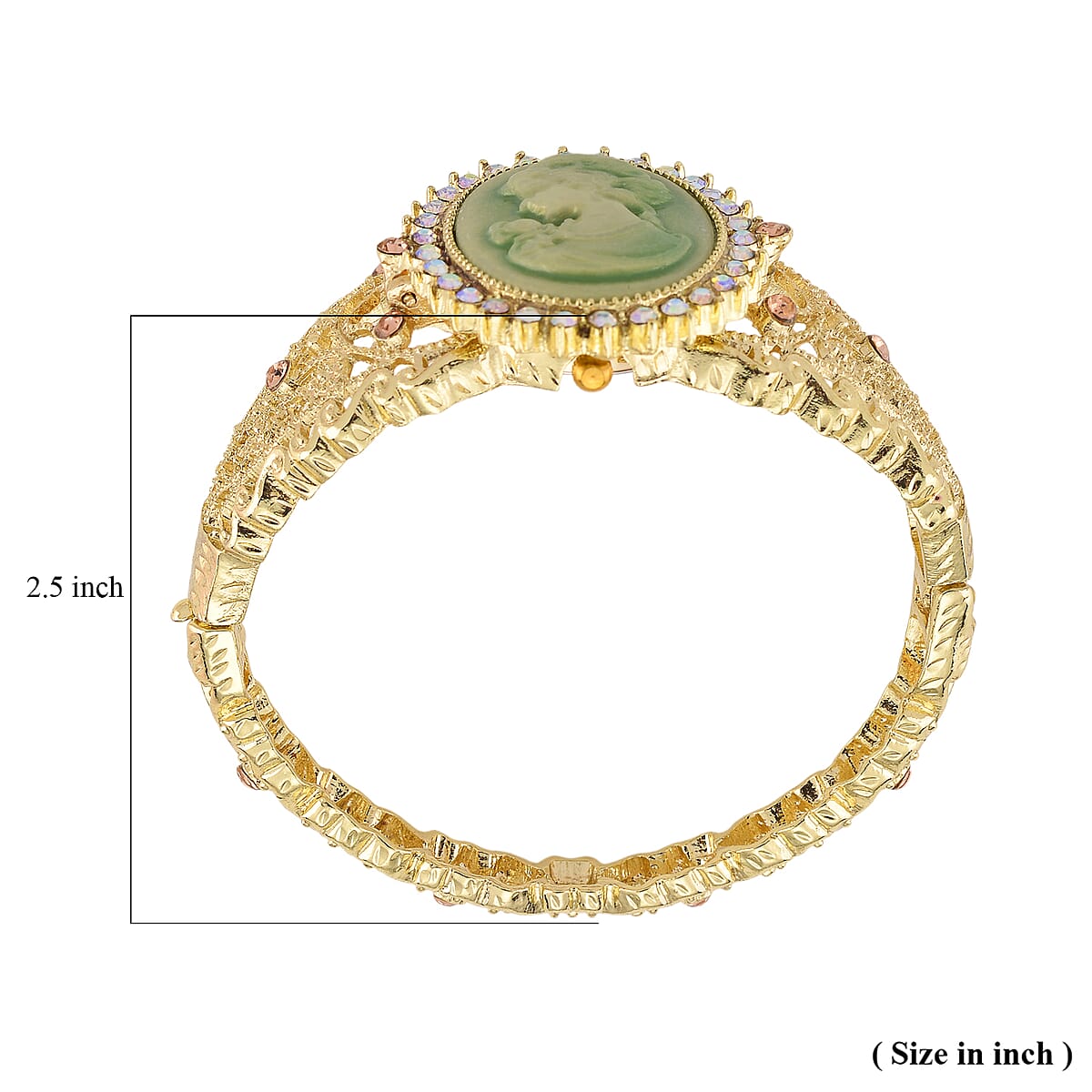 Strada Light Green Cameo and Multi Color Crystal Japanese Movement Bangle Watch in Goldtone 8.00 ctw image number 7