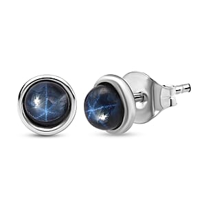 D'Joy Premium Blue Star Sapphire (DF) 1.75 ctw Stud Earrings in Rhodium Over Sterling Silver