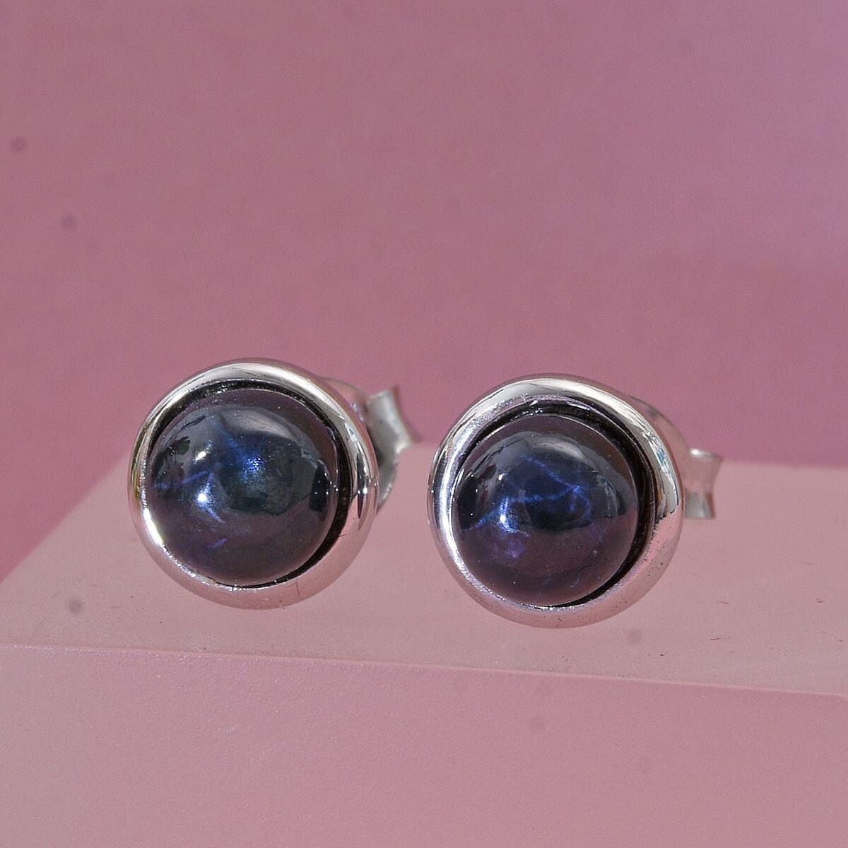 D'Joy Premium Blue Star Sapphire (DF) 1.75 ctw Stud Earrings in Rhodium Over Sterling Silver image number 1