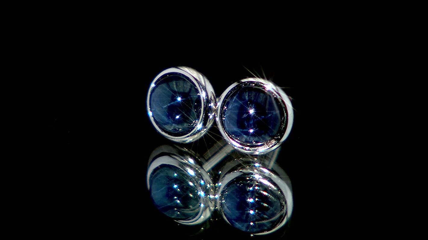 D'Joy Premium Blue Star Sapphire (DF) 1.75 ctw Stud Earrings in Rhodium Over Sterling Silver