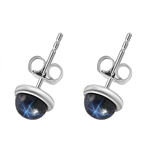 D'Joy Premium Blue Star Sapphire (DF) 1.75 ctw Stud Earrings in Rhodium Over Sterling Silver