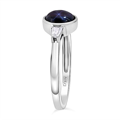 D'Joy Premium Blue Star Sapphire (DF) and Moissanite 2.65 ctw Ring in Rhodium Over Sterling Silver (Size 10.0)