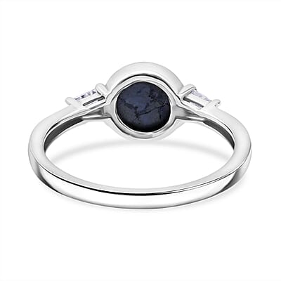 D'Joy Premium Blue Star Sapphire (DF) and Moissanite 2.65 ctw Ring in Rhodium Over Sterling Silver (Size 10.0)