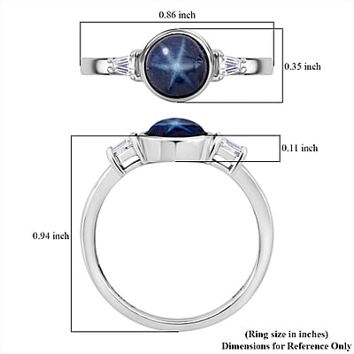 D'Joy Premium Blue Star Sapphire (DF) and Moissanite 2.65 ctw Ring in Rhodium Over Sterling Silver (Size 10.0)